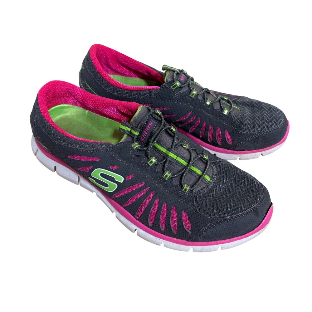 Skechers Sneakers Gratis In Motion Size 7 Charcoal Pink Lime Green Slip On